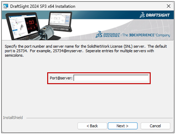 DraftSight sunucu yapılandırma ekranı