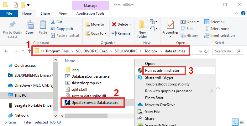 Toolbox kurulum konumu ve UpdateBrowserDatabase.exe dosyası