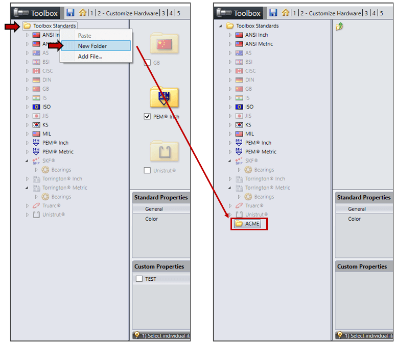 SOLIDWORKS Toolbox yeni klasör yapılandırma ekranı