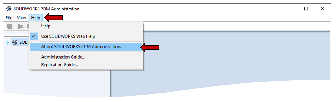 SOLIDWORKS PDM Administration Tool arayüzünü gösteren ekran görüntüsü