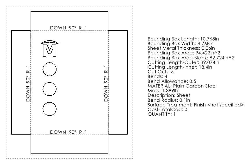 显示SOLIDWORKS钣金工程图和技术工程图属性的屏幕截图