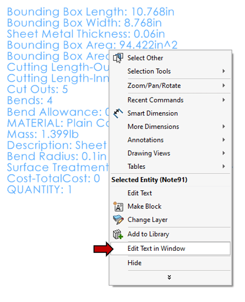 显示SOLIDWORKS切割清单属性编辑窗口的屏幕截图