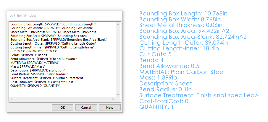 SOLIDWORKS切割清单属性编辑窗口详细视图