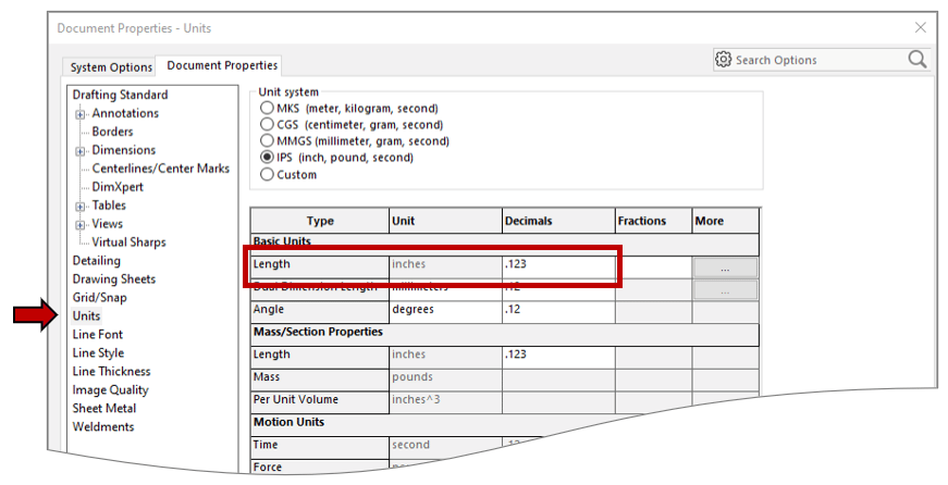 显示SOLIDWORKS文档属性窗口的屏幕截图