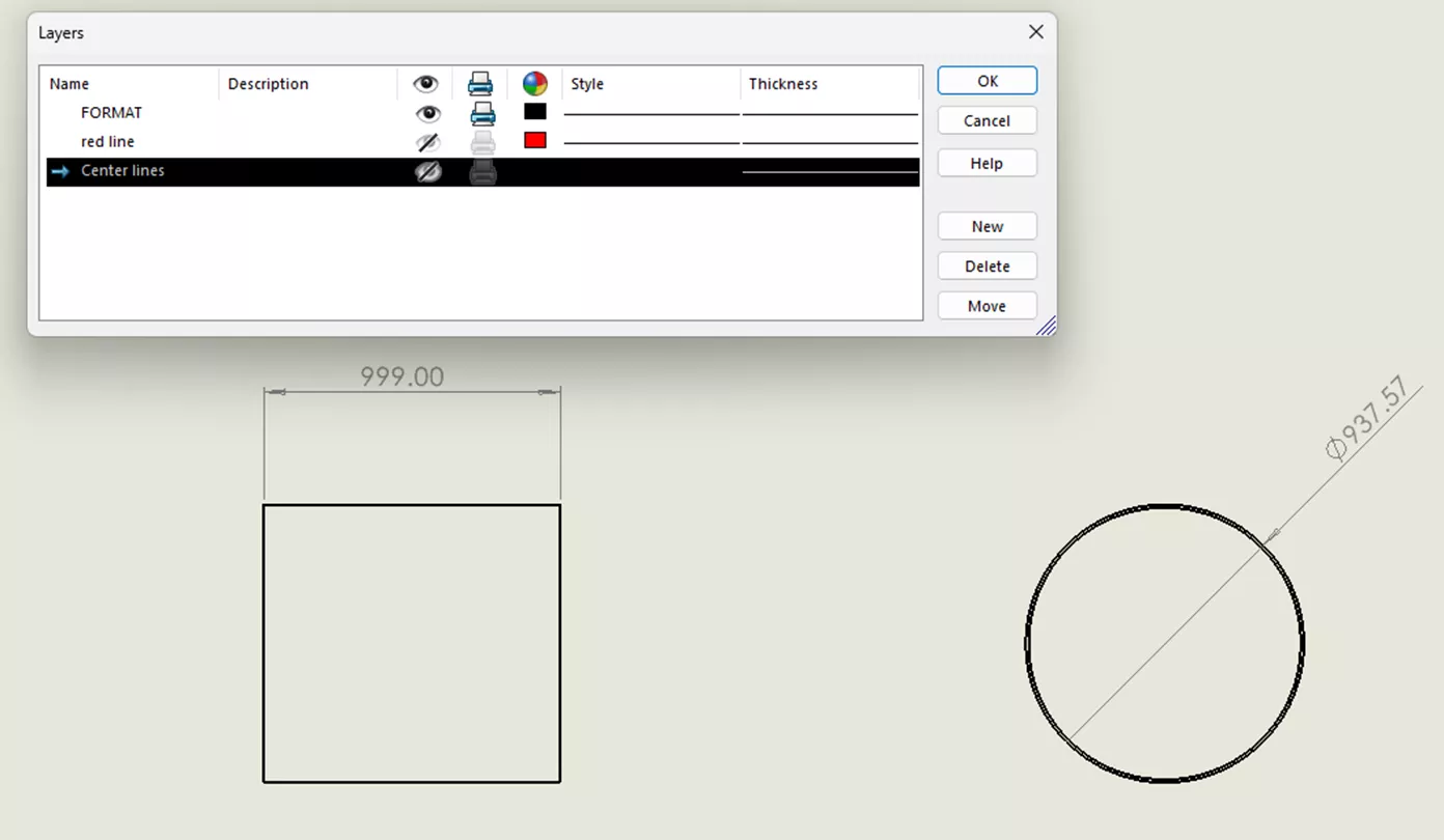 SOLIDWORKS katman seçeneği dosyası