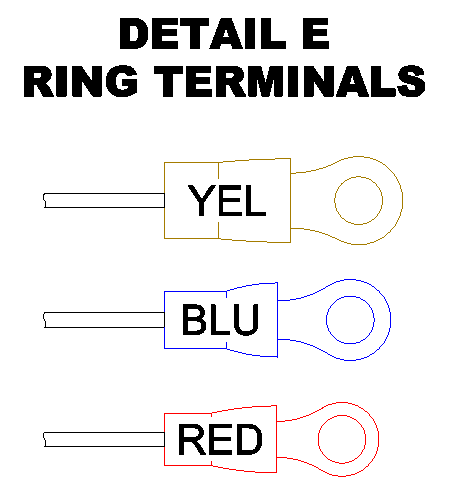 Disegno tecnico che mostra i dettagli dei terminali ad anello e i punti di connessione