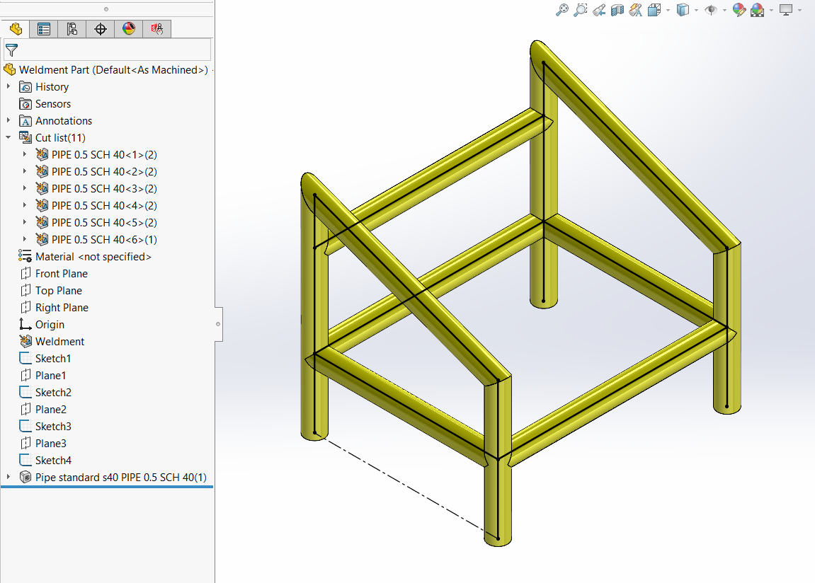 Screenshot of SOLIDWORKS Weldments feature showing structural member creation