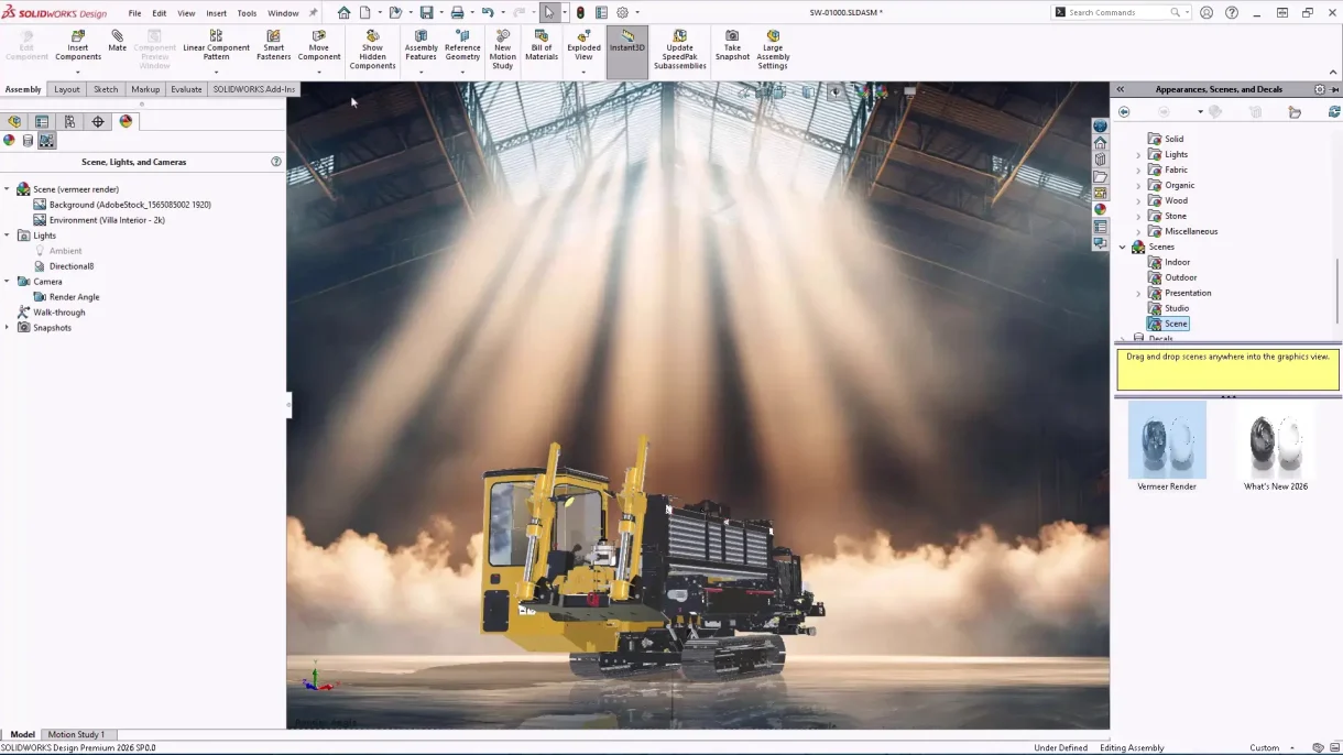 Screenshot of rendering a Visualize scene directly from SOLIDWORKS interface