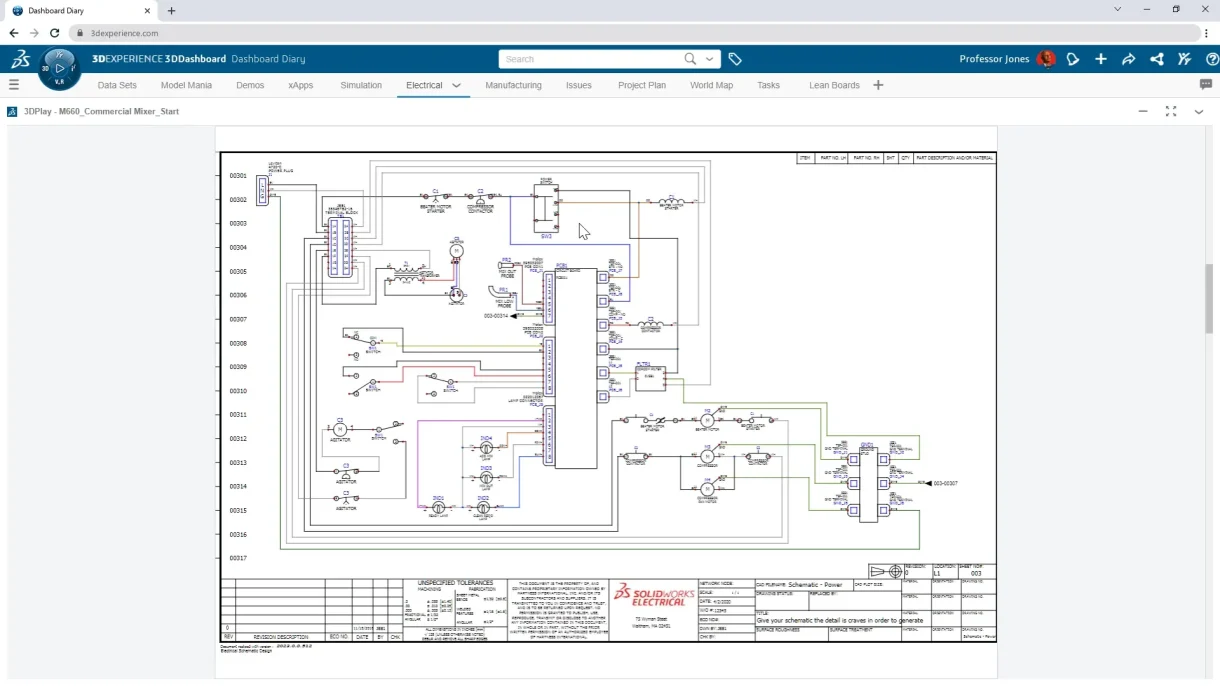 Screenshot of schematic diagram created using SOLIDWORKS Electrical software