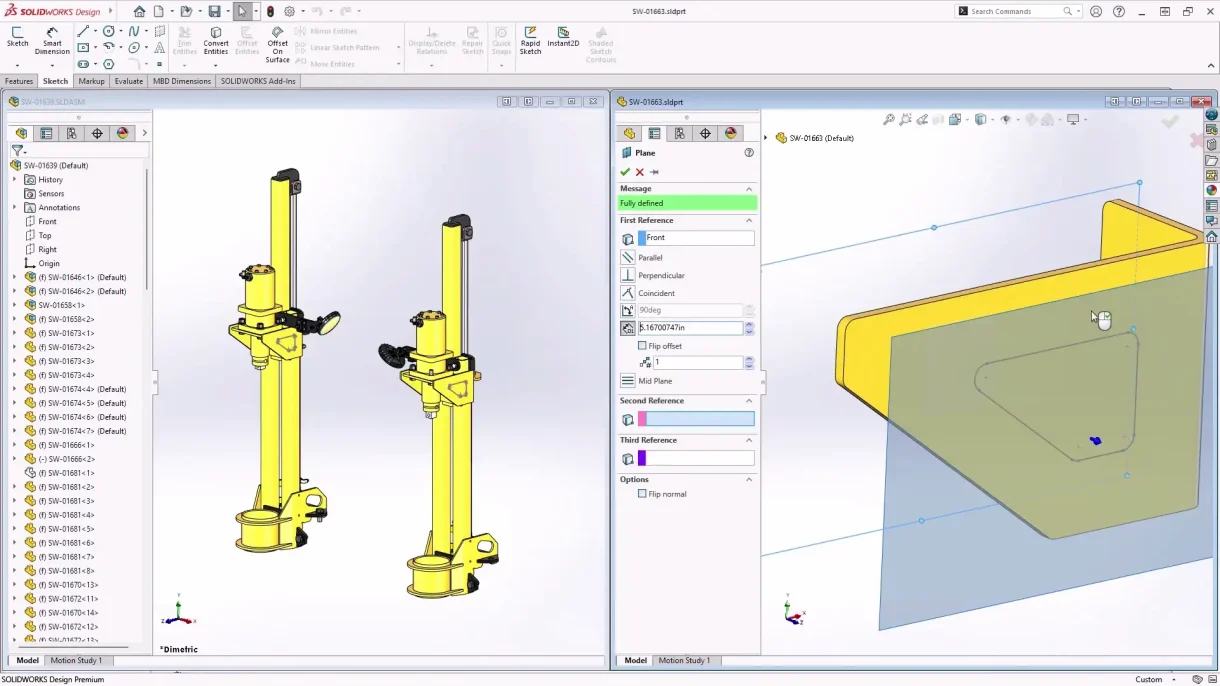 Screenshot showing improved assembly modeling workflows in SOLIDWORKS 2026